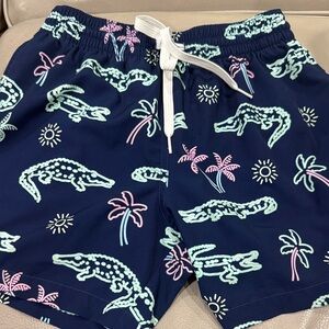 XS. 5.5”  Chubbies Navy Crocodile and Palm Print Swim Trunks